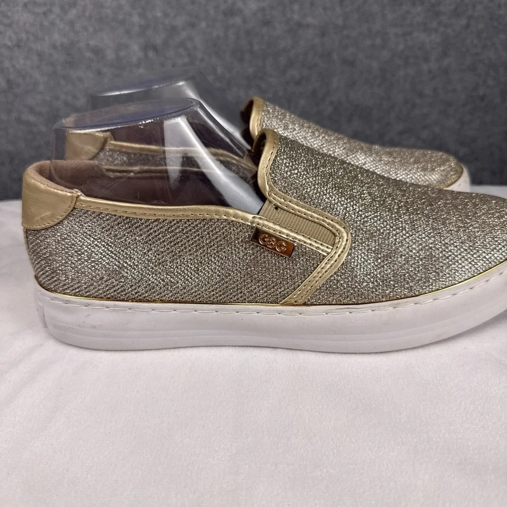 G by GUESS Sneakers GGGREDDA-T Size 10M Gold Glitter Metallic Slip On Shoes
